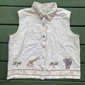 Vintage Embroidered Safari Vest Size XL